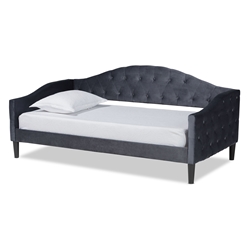 Baxton Studio Benjamin Modern and Contemporary Grey Velvet Fabric Upholstered and Dark Brown Finished Wood Twin Size Daybed